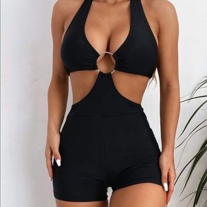 Ring Linked Cut Out Halter One Piece Swimsuit